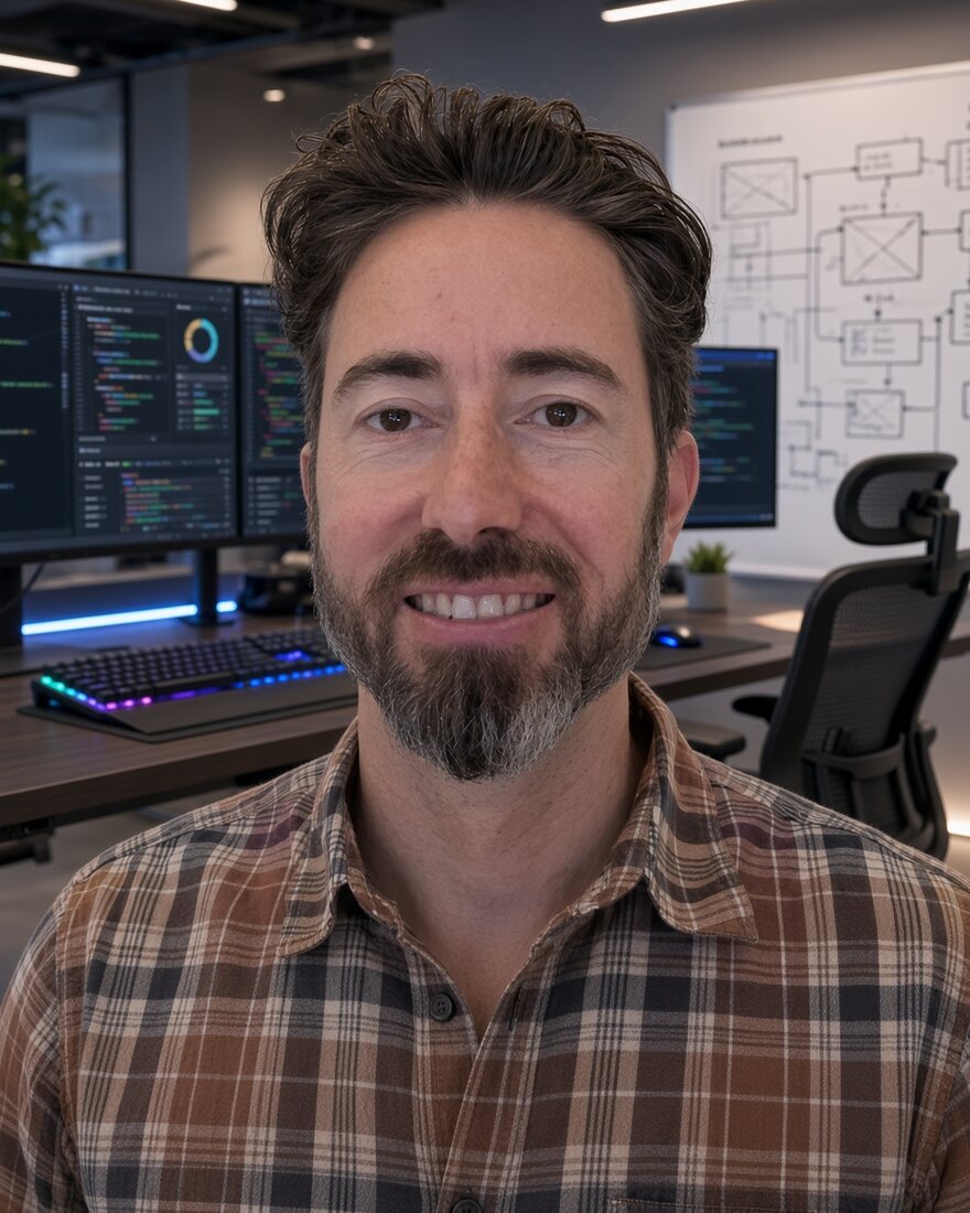 Jeff, founder of Jarendill Creations, at his desk